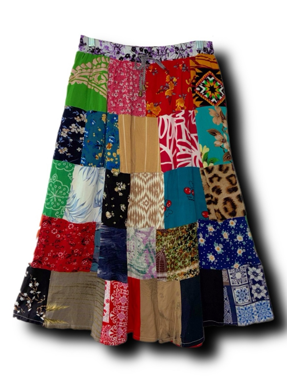 Paradise USA Vintage Inspired Boho Patchwork Midi Skirt 100% Cotton Hippie Vibes